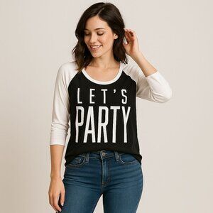 VS PINK Graphic Tee Size M Lets Party Long Sleeve Scoop Lounge Shirt Dorm Life